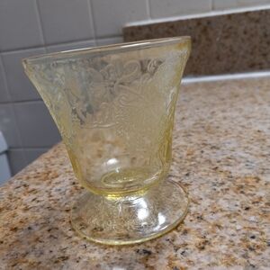Vintage Yellow Etched Glass Goblet